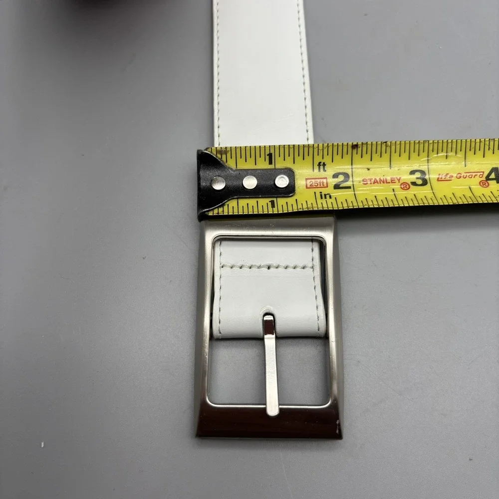 Brighton Mens Leather Belt M11312 White W/ Teal Underside Silver Tone Buckle 34